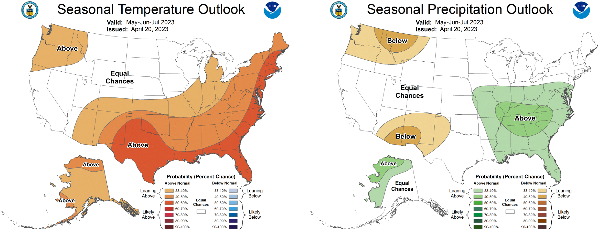 Seasonal temperature and outlook maps.